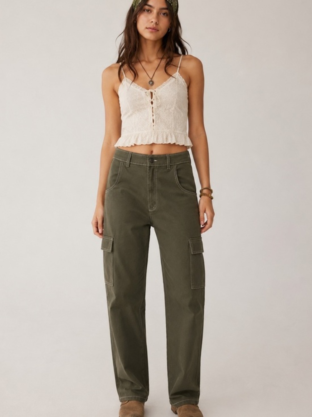 Green Goddess Olive Cargo Utility Pants Women’s Medium High Rise Workwear